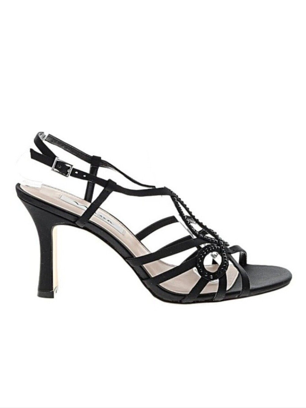 NINA BLACK STRAPPY DRESS SANDALS WITH RHINESTONE ACCENTS Size 8-1/2 - Picture 4 of 5